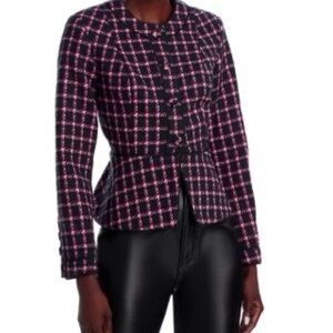 Aqua Black and Pink Plaid Tweed Blazer